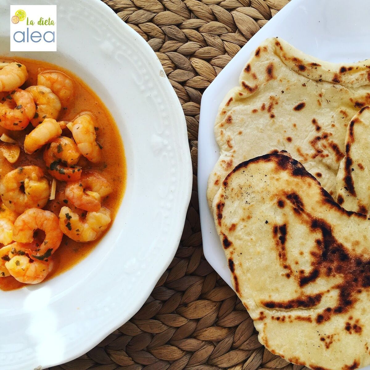 Gambas a la portuguesa con pan naan