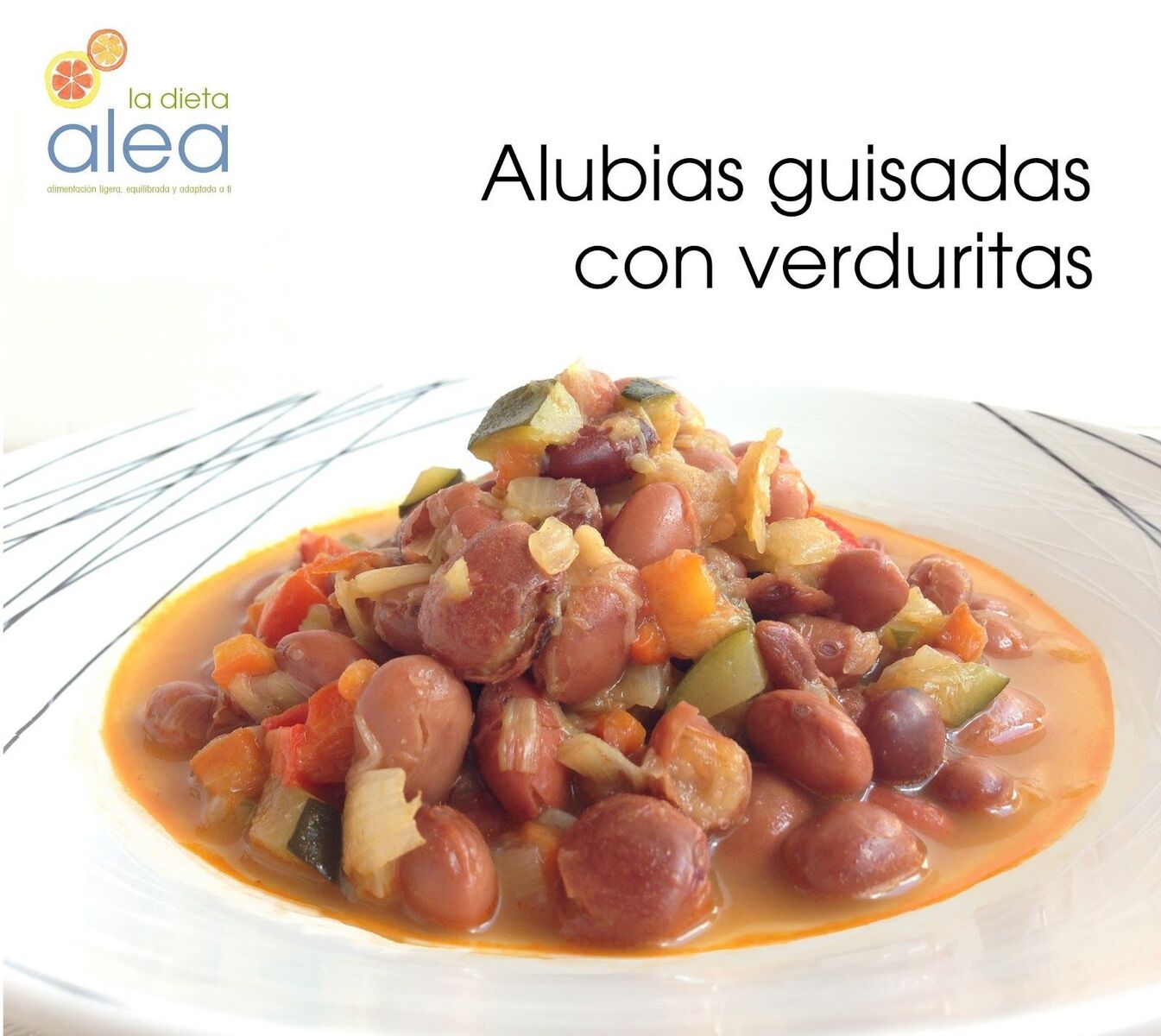 Alubias guisadas con verduritas y salmón al vino